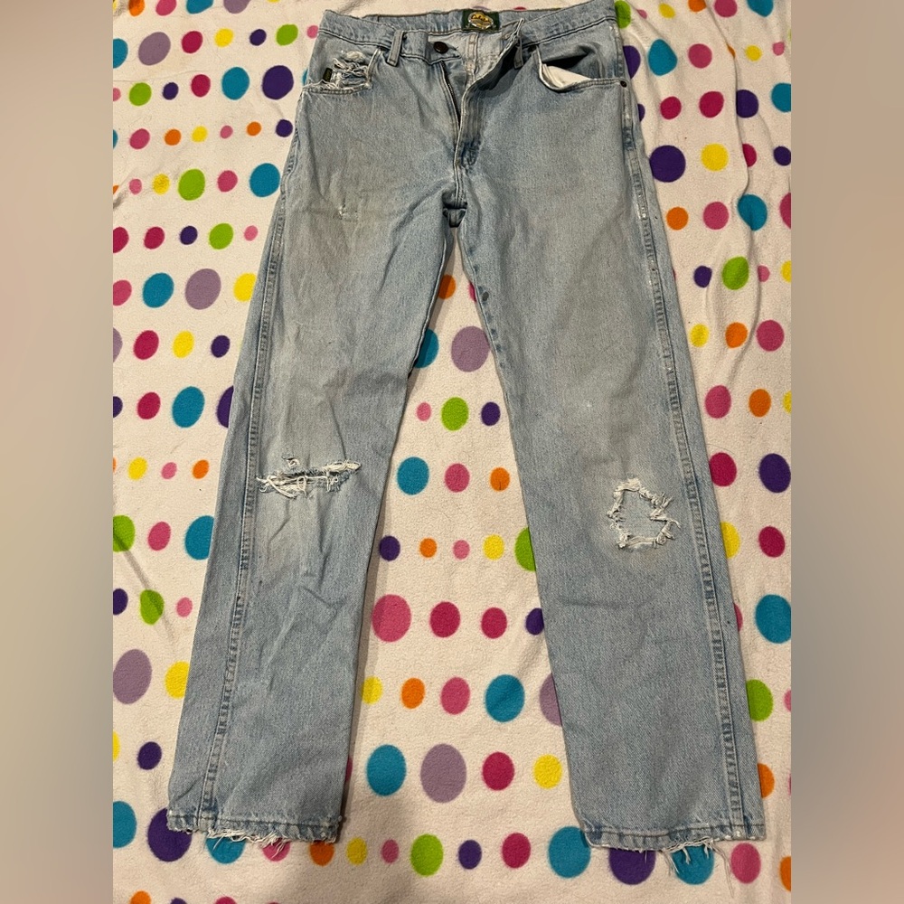 CABELAS WOMENS straight leg distressed wide leg jeans size 32
